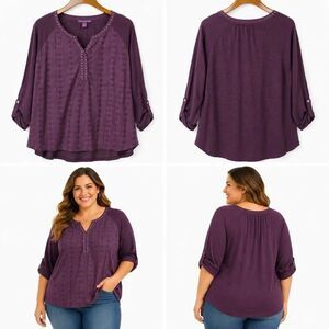 Gloria Vanderbilt Purple Studded Tunic Top Size Large